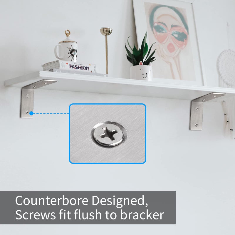 YUMORE L Brackets Heavy Duty  5x3x1.8 Inch Stainless Steel Shelf Brackets Wall Mounted for Floating Shelves Industrial Farmhouse  Includes Hardware  Pack of 4 - Image 3